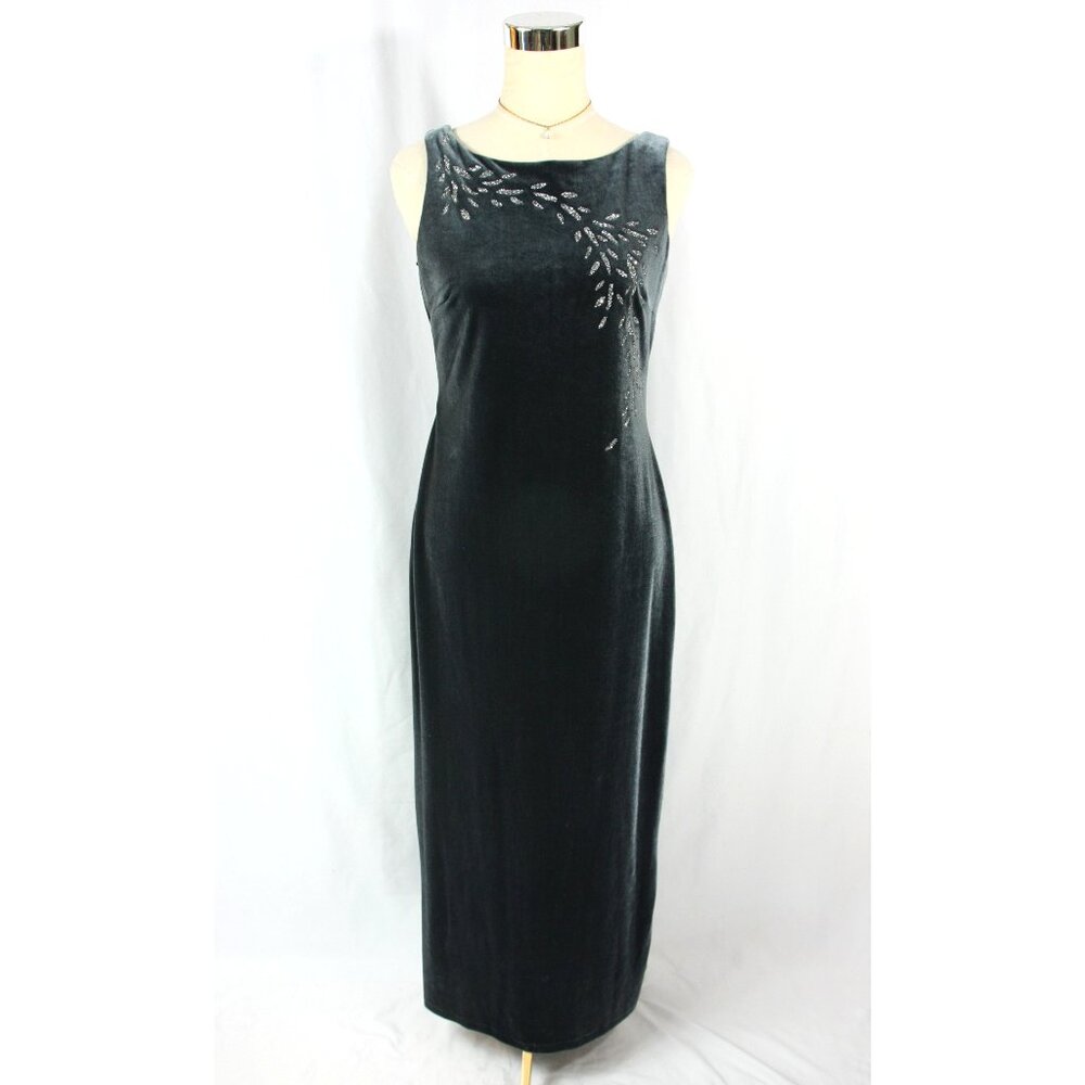 Arianna Rachel Kaye Silver Gray Velvet Sparkle Formal Prom Gown Maxi Dress 4P